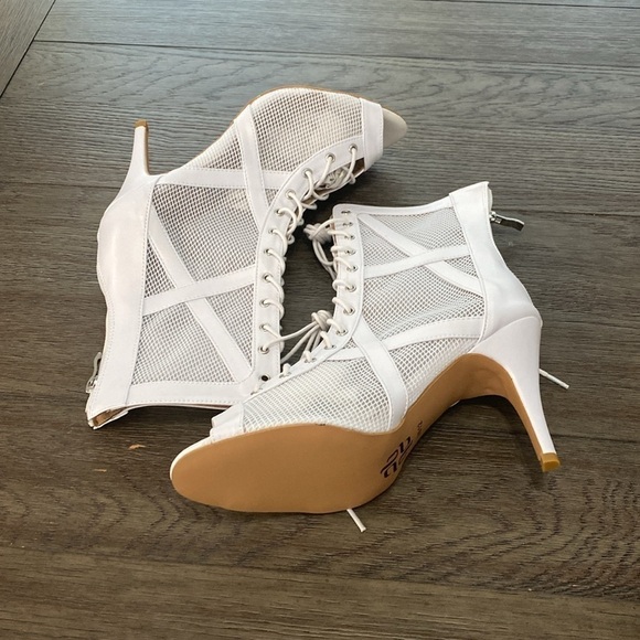 NWT BURJU Xiomara Open Toe Cross Design Fishnet Mesh Ankle Boots | White 12 - Picture 3 of 11